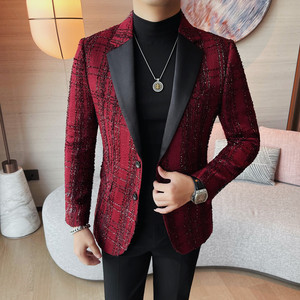 XF1063-P165格子小西装外套男痞帅高级感男装新款韩版休闲小西服图片