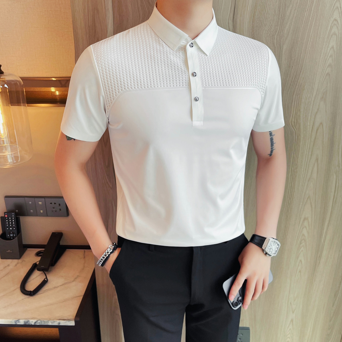 MJ1007-P65冰丝无痕压胶短袖POLO衫男短袖夏季新款时尚百搭休闲,男装T恤,电商B333