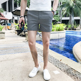 K31-特P40夏季潮男小格子三分裤子格纹小西裤修身超短裤，男装牛仔裤，电商B333
