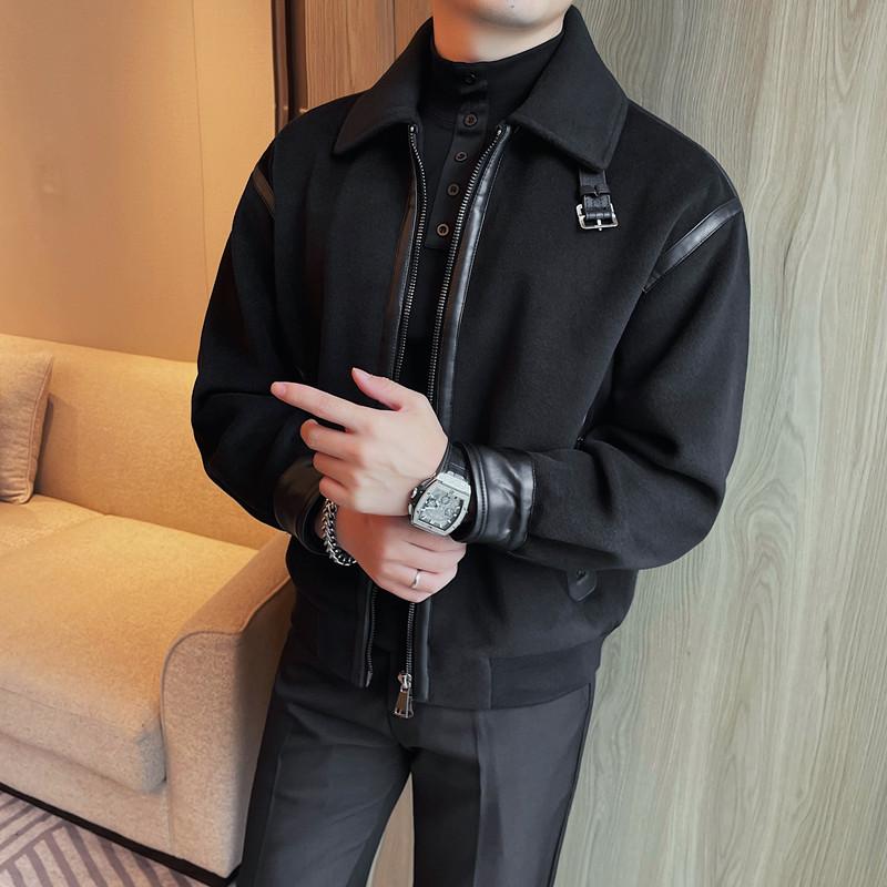 JK25003-P218小宽松毛呢夹克外套男士秋冬新款翻领拉链外套,男装夹克,电商B333