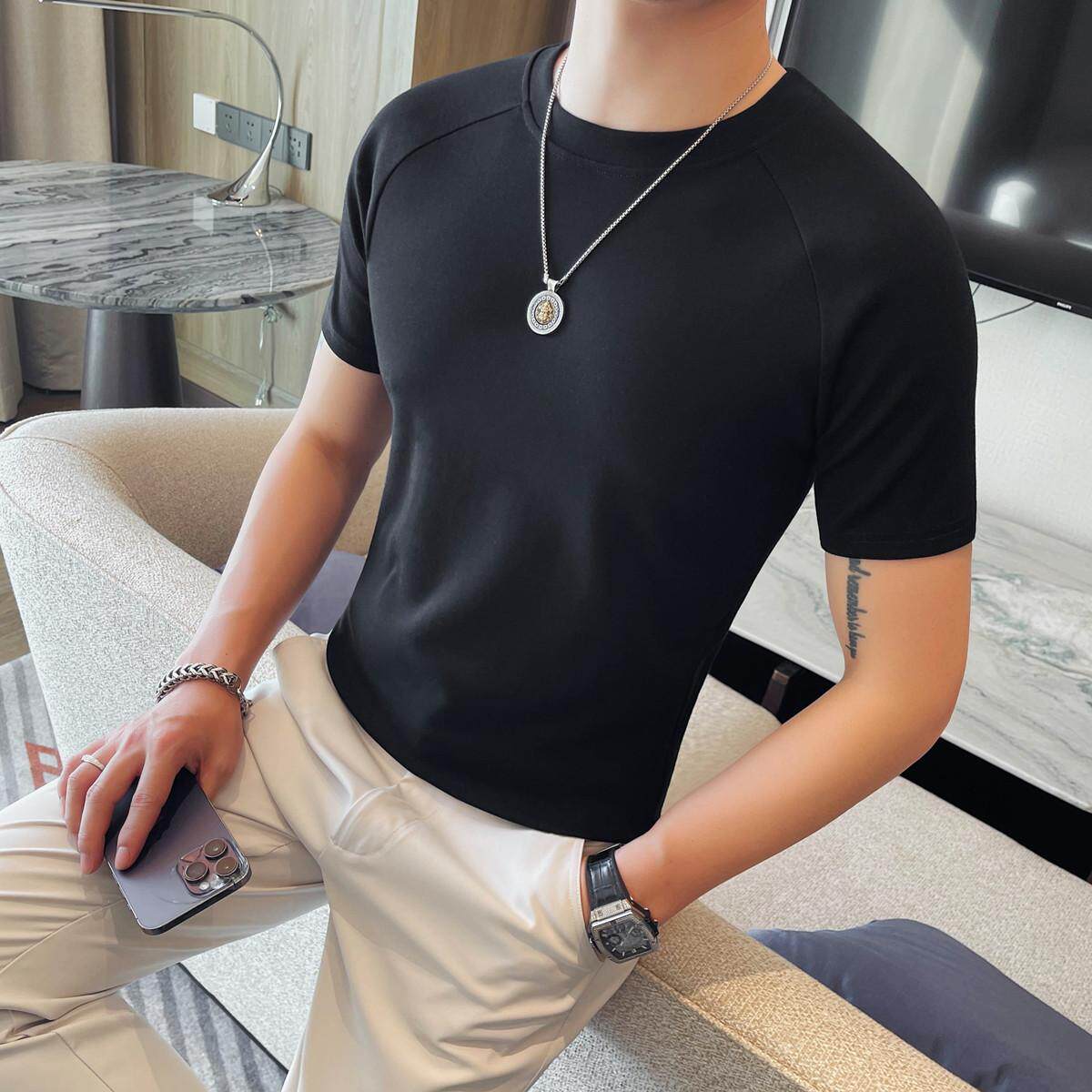 6610-P38 男士圆领短袖T恤春夏新款潮流修身纯色百搭半袖体恤图片