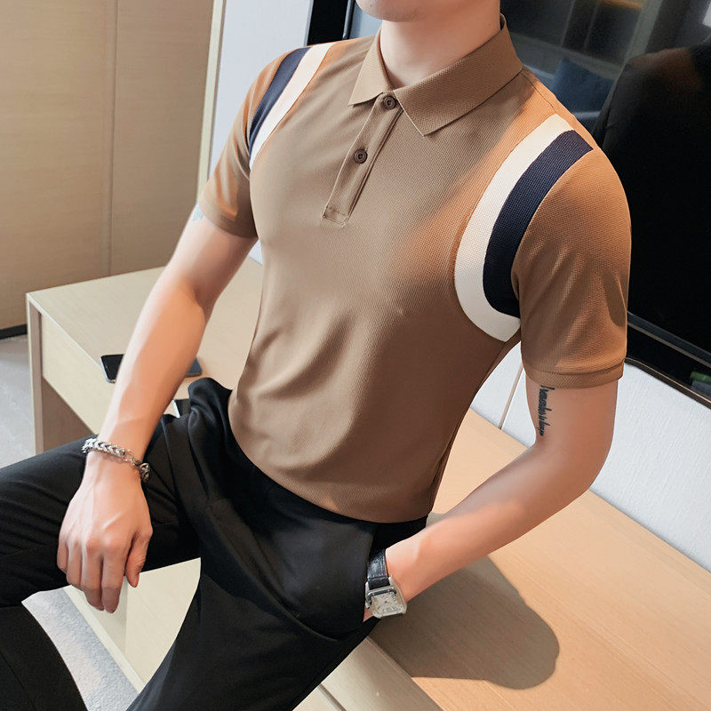 短袖polo衫男士夏季新款修身翻领针织冰丝潮流休闲半袖t恤,男装Polo衫,电商B333