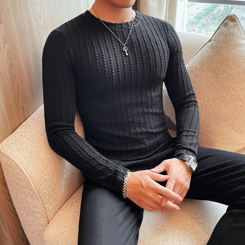 T6801-特P35圆领长袖T恤男士秋冬新款纯色打底衫套头体恤，男装T恤，电商B333