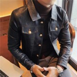 JK107-P130秋冬男士修身皮衣韩版时尚型男单排扣翻领皮夹克外套潮，男装夹克，电商B333