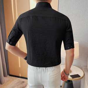 7125-P58 88 泡泡纱短袖衬衫男士新款立领中袖纯色衬衣图片