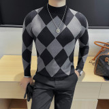 9501-P58长袖小中领针织衫秋冬新款打底衫菱格中领毛衣，男装针织衫/毛衣，电商B333