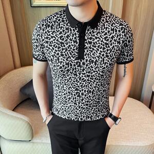 PL3601-P45短袖体恤POLO衫男士春夏新款潮流时尚半袖豹纹T恤打底图片