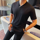 7542-P55男士短袖夏季新款时尚百搭休闲V领短袖T恤，男装T恤，电商B333