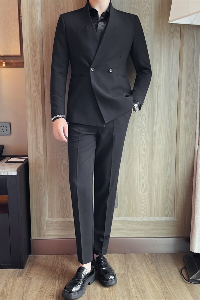 TZ1081-P230青果领绅士西服套装男士商务休闲修身双排扣西装外套,男装西服,电商B333