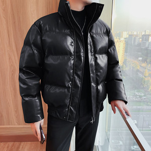 22008-P185 亮面棉衣男士冬季加厚仿皮外套 面包服图片