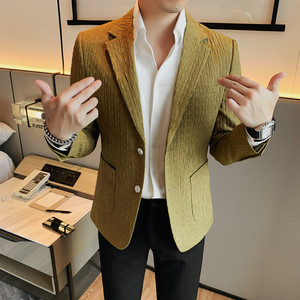 23583-P175 小西装外套男士修身潮流休闲帅气暗皱西服图片