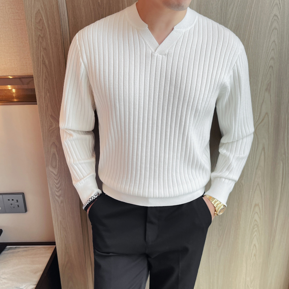 3786-P78男士厚毛衣新款V领修身弹力针织衫上衣打底衫,男装T恤,电商B333