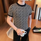 B201-P58男士夏季短袖t恤修身针织圆领拼色体恤，男装T恤，电商B333