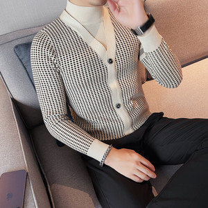 HM015-P75 秋冬男士毛衣针织衫线衣英伦潮流格子半高领修身打底，男装T恤，电商B333