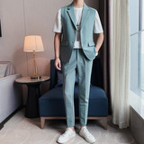 TZ508-P200无袖西装九分裤裤子套装男士夏季纯色西服两件套，男装西服套装，电商B333