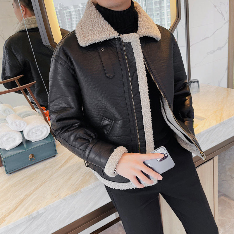 1668-P248冬季棉夹克男士皮毛一体夹克男外套加厚翻领上衣，男装夹克，电商B333