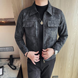 JK301-P108磨砂皮衣新款男士翻领夹克外套时尚百搭休闲上衣，男装夹克，电商B333