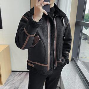 23103-P275冬季棉夹克男士皮毛一体夹克男外套加厚翻领上衣