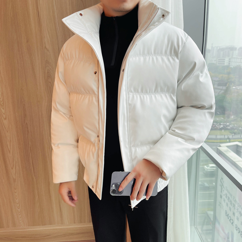 22008-P185亮面棉衣男士冬季加厚仿皮外套面包服新加白色,男装棉衣,电商B333