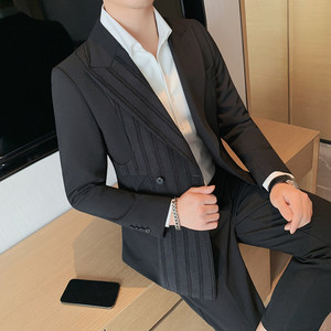 6083-P238 轻奢双排扣西装外套男士修身休闲西服 双开叉图片