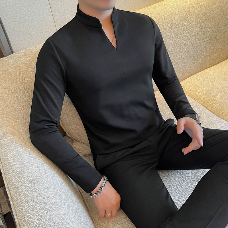 7915-P58V领长袖T恤男士秋冬新款立领纯色打底衫体恤,男装T恤,电商B333