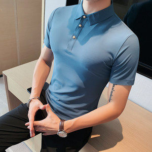 6026-P68 2026夏季薄款冰丝纯色翻领短袖男弹力T恤修身透气Polo衫图片