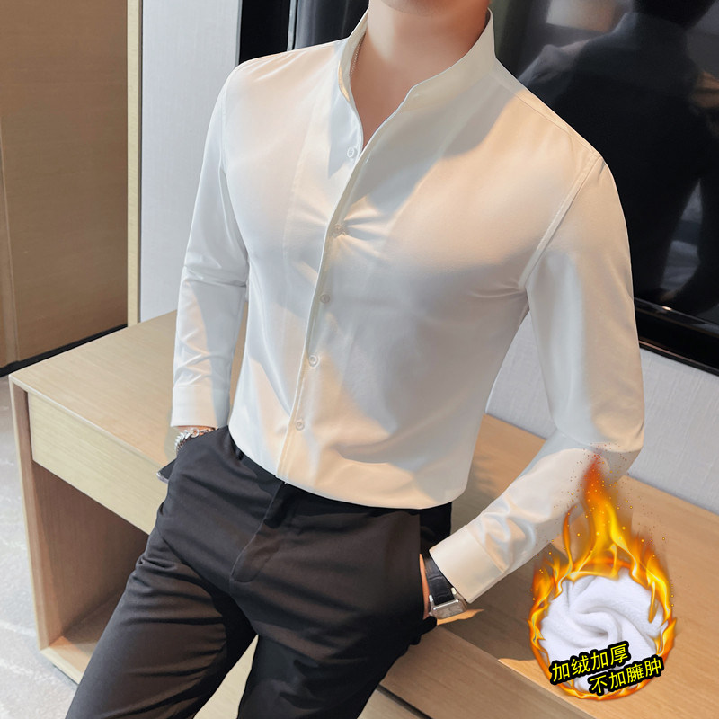 JR7882-P68衬衫男士长袖修身立领衬衣潮流商务休闲加绒衬衣,男装衬衫,电商B333