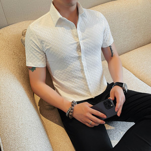 8220-P58 88 短袖衬衫男士夏季新款修身纯色休闲衬衣图片