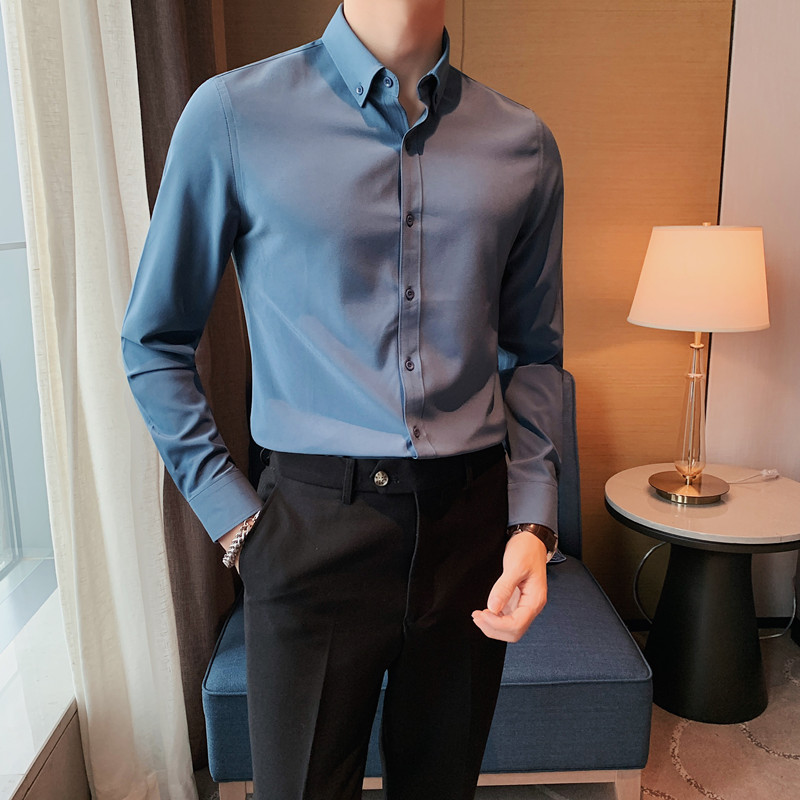 8668-P58青年商务免烫长袖衬衫休闲纯色百搭衬衣男,男装衬衫,电商B333