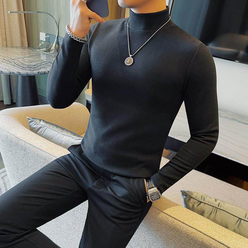 6868-特P48 德绒半高领长袖体恤男士冬季新款纯色百搭400克重厚款图片