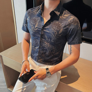 7885-P58 短袖衬衫男士夏季潮流休闲帅气个性半袖修身衬衣图片