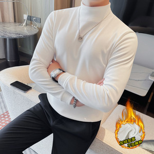6991-特P50 加绒加厚T恤男士冬季新款 半高领打底衫 保暖厚款体恤图片