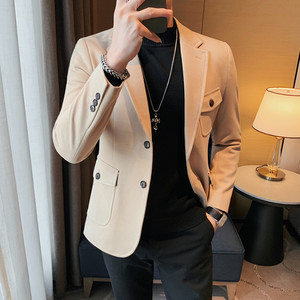 XF18-P160 呢子西装外套男士冬季厚款纯色西服 商务休闲百搭 黑色图片