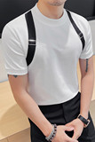 7876-P58圆领短袖体恤男士夏季新款修身肩带个性拼接白色T恤，男装T恤，电商B333