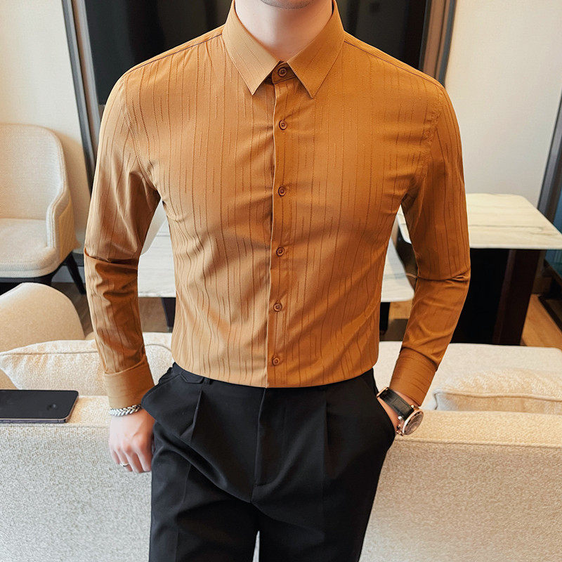 C7111-P78条纹长袖衬衫男士商务休闲百搭衬衣修身,男装衬衫,电商B333