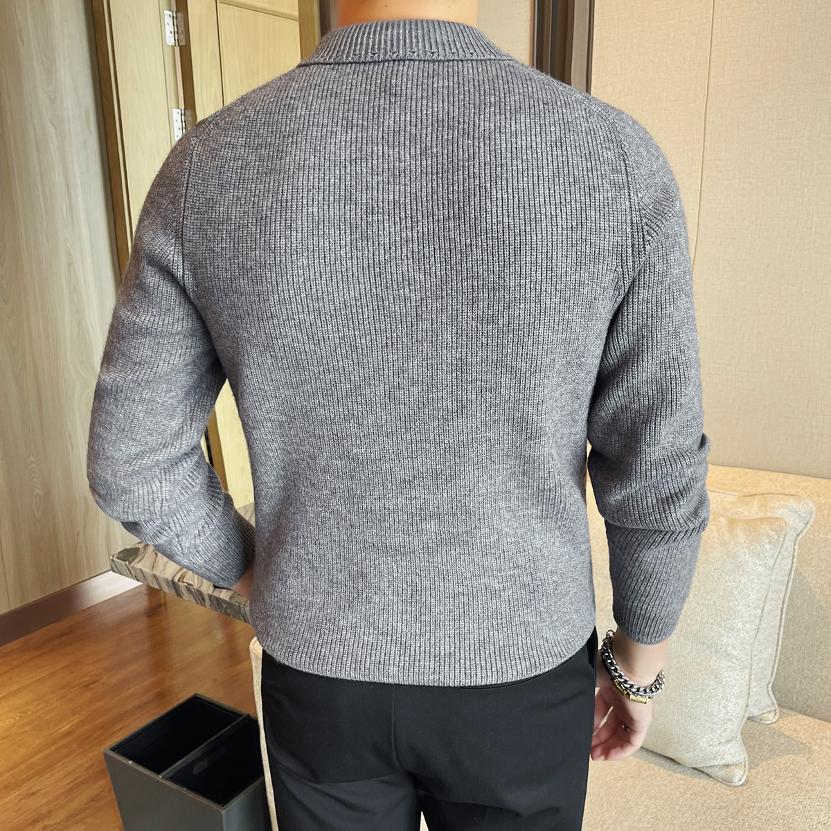 3782-P85男士厚毛衣新款翻领修身商务休闲上衣针织衫拉链纯色线衫,男装针织衫/毛衣,电商B333