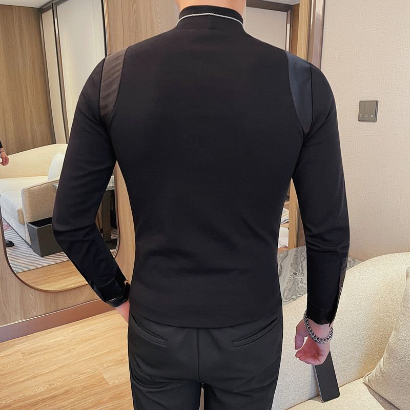 5998-P58拼接个性长袖T恤男士春季打底衫半高领修身体恤,男装T恤,电商B333
