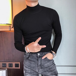 秋冬男士纯色修身打底衫半高领T恤韩版中领保暖抓绒T5858-特P45
