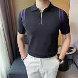 3753-P68针织冰丝短袖体恤男士夏季新款拉链款翻领半袖POLO衫，男装T恤，电商B333
