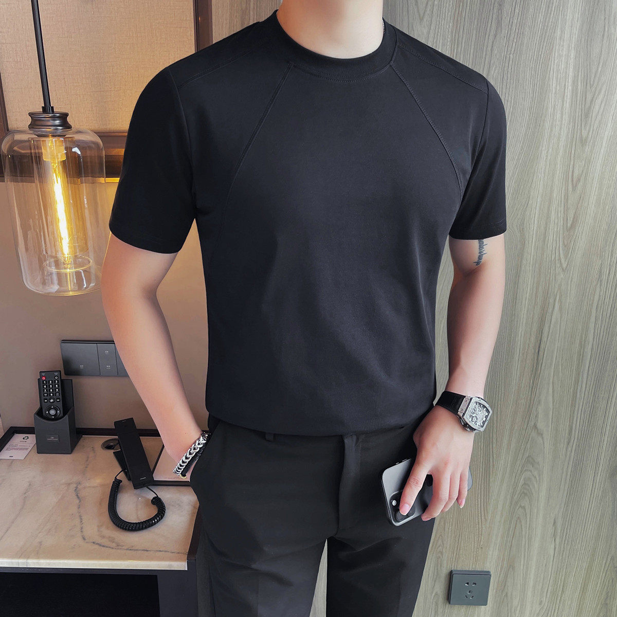 7533-P55男士短袖夏季新款时尚百搭休闲圆领短袖T恤,男装T恤,电商B333