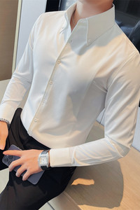 7997-P58 秋季男士长袖衬衫大领子潮流休闲修身衬衣图片