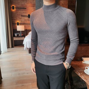 8505-P65长袖毛衣男士秋冬韩版修身半高领休闲针织衫英伦中领线衫图片