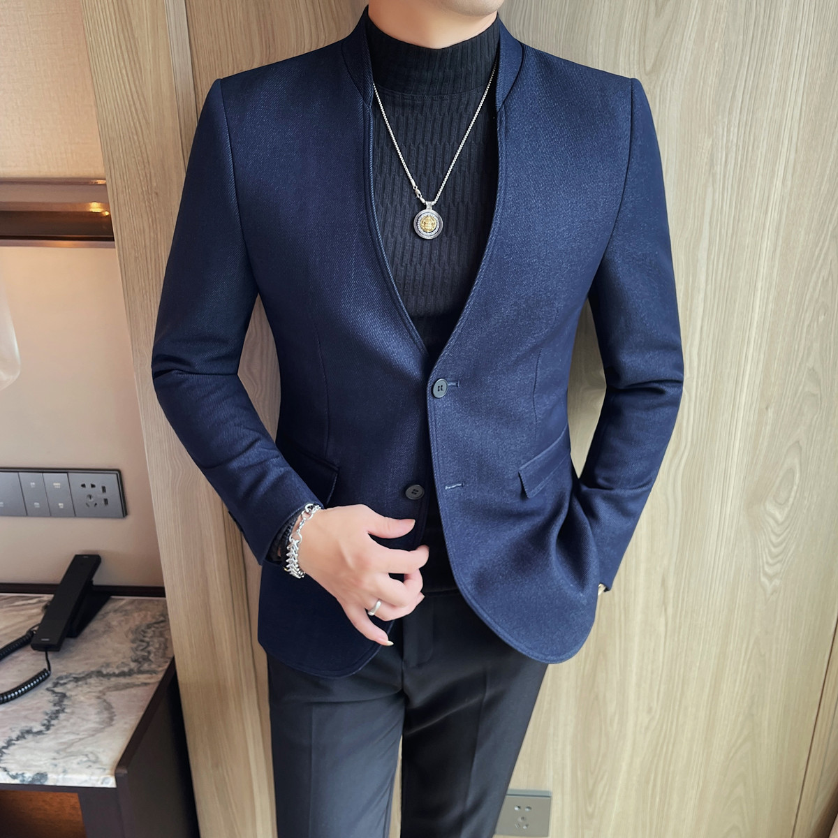 26721-P165男士长袖西服外套新款修身商务休闲西装上衣V领西装，男装西服套装，电商B333