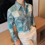 7999-P65长袖衬衫潮流印花修身男士秋季衬衣，男装衬衫，电商B333