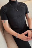 T2405-P38短袖T恤男士半高领修身打底衫花纹个性体恤，男装T恤，电商B333