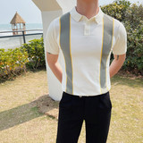 3340-P58针织冰丝短袖polo衫男士夏季修身翻领撞色条纹t恤，男装Polo衫，电商B333