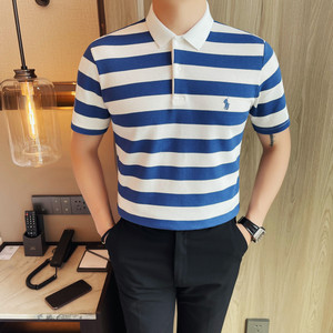 PL3616-P58 男士短袖polo衫夏季新款时尚百搭休闲翻领条纹短袖T恤图片