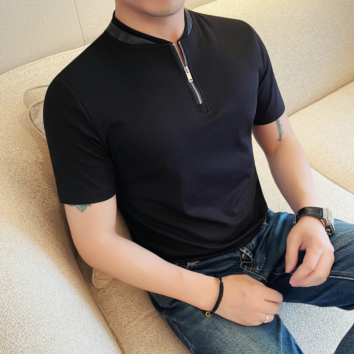 7510-P58拉链半袖Polo衫男士夏季新款高级感体恤短袖,男装T恤,电商B333