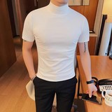 5881-特P40男士夏季短袖t恤紧身纯色体恤修身半高领打底衫，男装T恤，电商B333