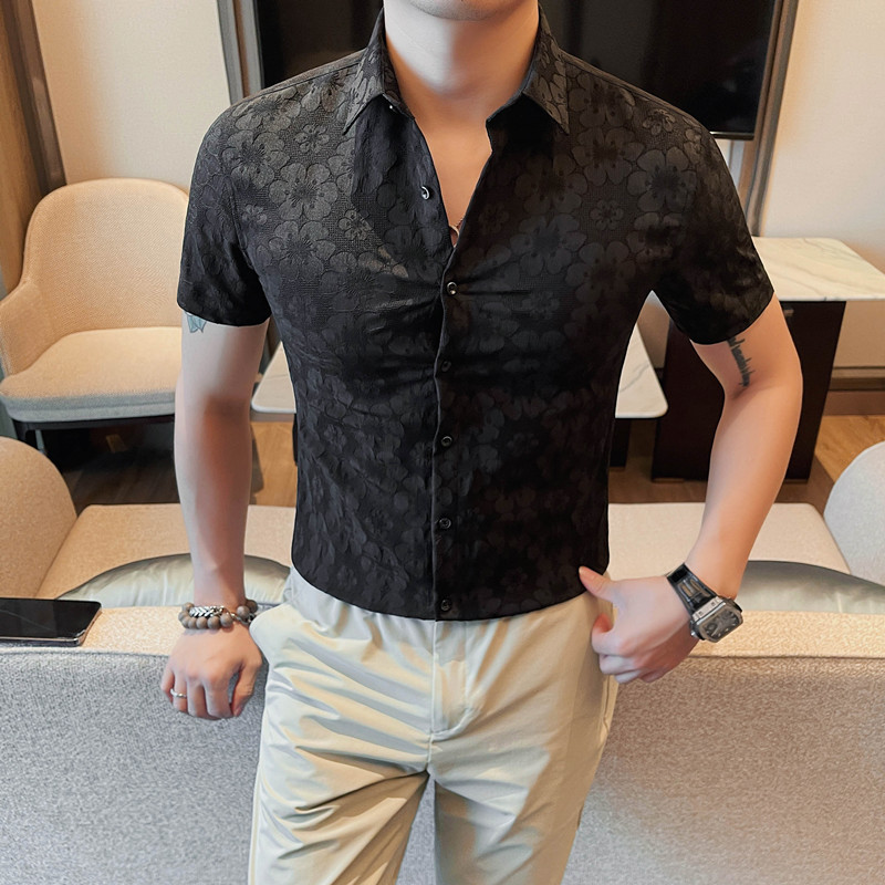 8218-P5579短袖衬衫男士夏季新款修身白色衬衣,男装T恤,电商B333